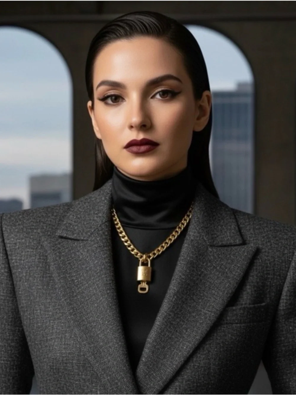 Louis Vuitton Lock and Key Set Necklace with Unbranded chain